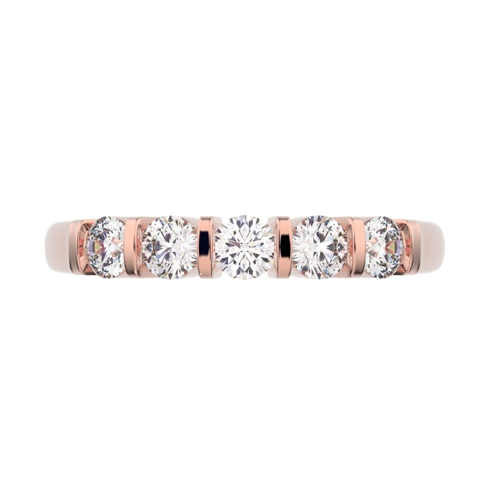 0.55Ct Round Cut Simulated Clear Diamond dainty Minimalist prong Stackable half eternity 14K / 18K Solid Rose Gold everyday wedding band