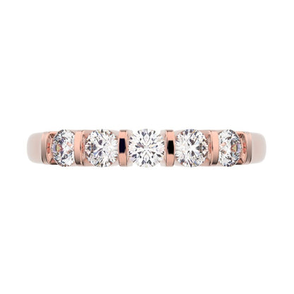 0.55Ct Round Cut Simulated Clear Diamond dainty Minimalist prong Stackable half eternity 14K / 18K Solid Rose Gold everyday wedding band