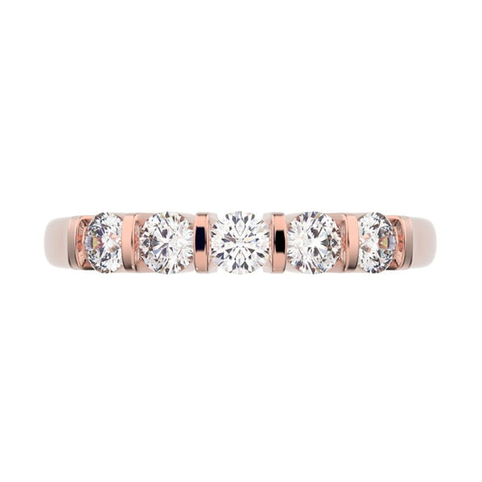 0.55 ct Round Cut Moissanite dainty Minimalist prong Stackable half eternity vintage 14K / 18K Solid Rose Gold everyday wedding band