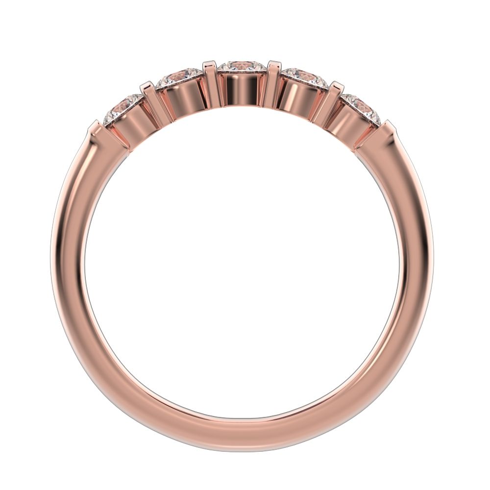 0.55Ct Round Cut Simulated Clear Diamond dainty Minimalist prong Stackable half eternity 14K / 18K Solid Rose Gold everyday wedding band
