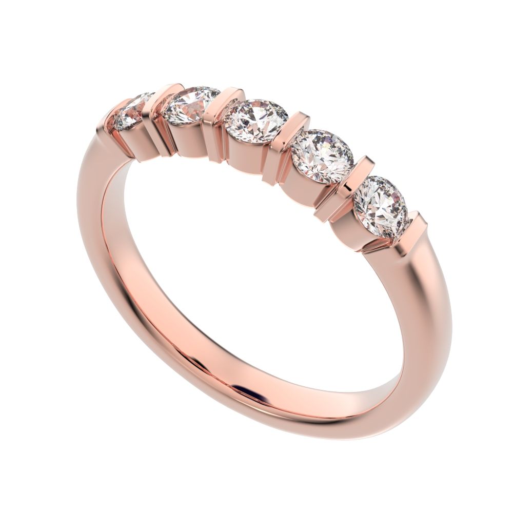 0.55Ct Round Cut Simulated Clear Diamond dainty Minimalist prong Stackable half eternity 14K / 18K Solid Rose Gold everyday wedding band