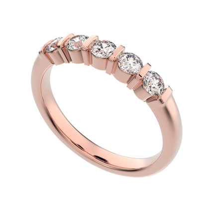 0.55Ct Round Cut Simulated Clear Diamond dainty Minimalist prong Stackable half eternity 14K / 18K Solid Rose Gold everyday wedding band