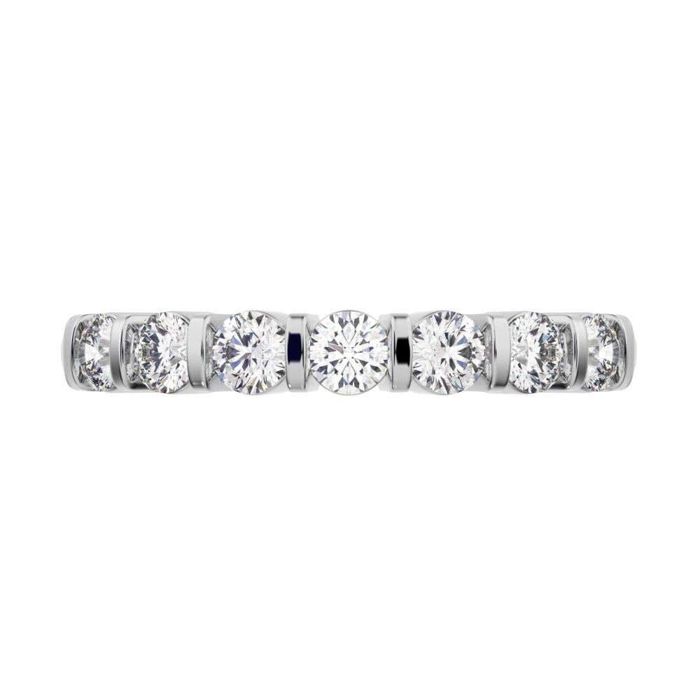 0.56 ct Round Cut Moissanite dainty Minimalist prong Stackable half eternity vintage 14K / 18K Solid White Gold everyday wedding band
