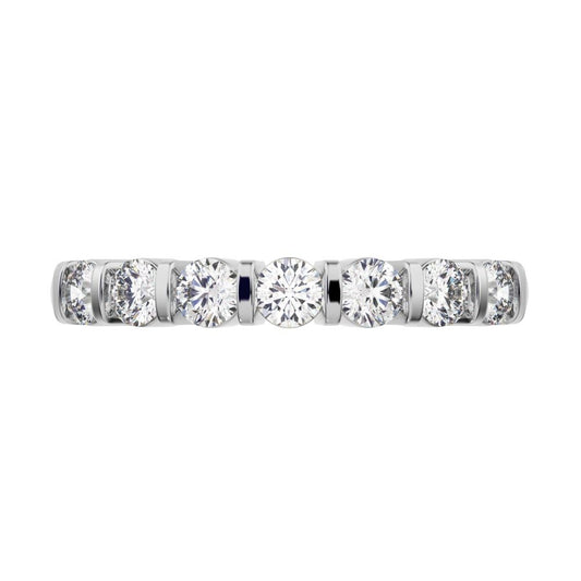 0.56 ct Round Cut Moissanite dainty Minimalist prong Stackable half eternity vintage 14K / 18K Solid White Gold everyday wedding band