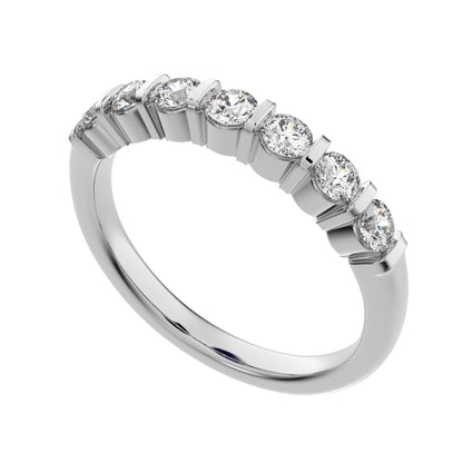 0.56 ct Round Cut Simulated Clear Diamond dainty Minimalist prong Stackable half eternity 14K / 18K Solid White Gold everyday wedding band
