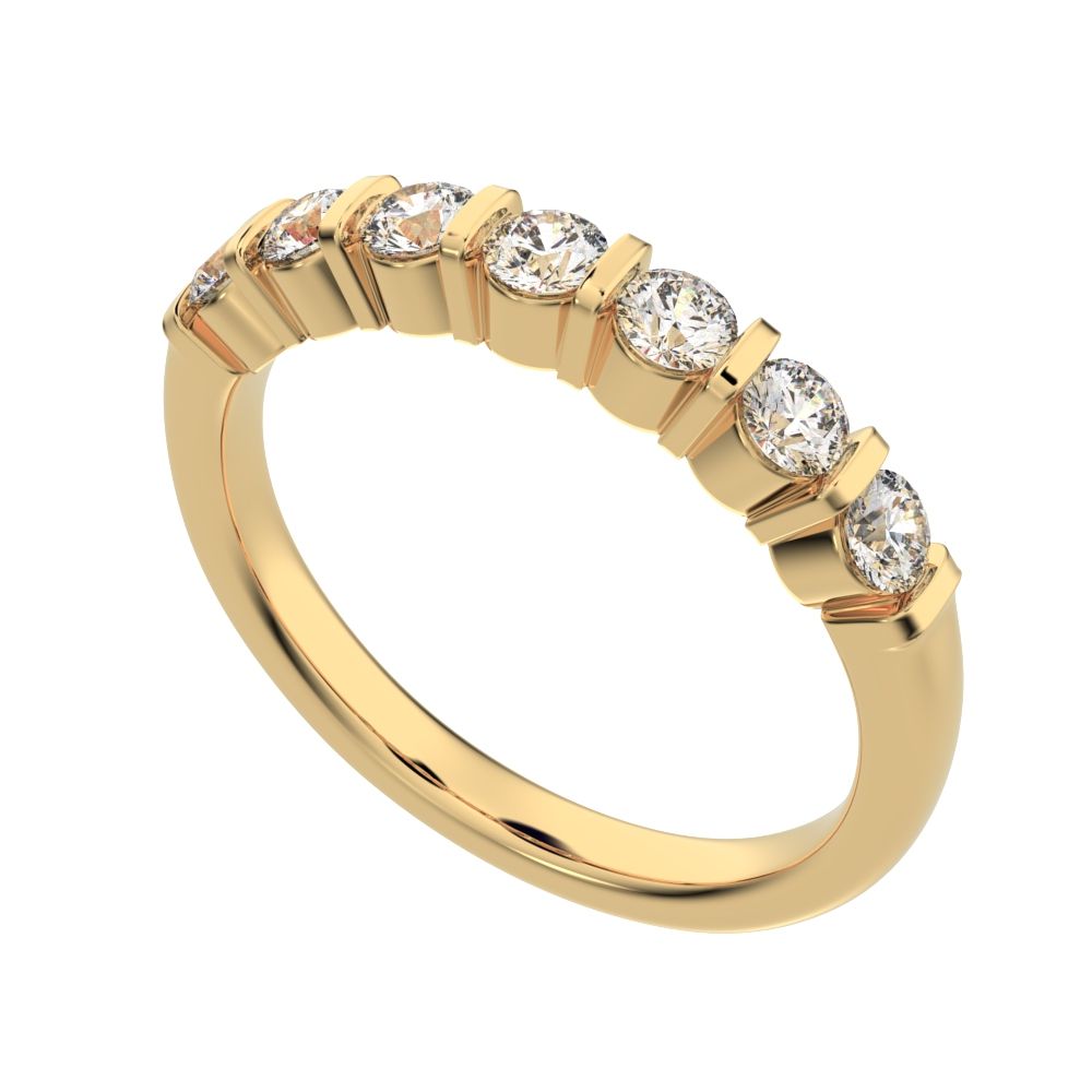 0.56 ct Round Cut Simulated Clear Diamond dainty Minimalist prong Stackable half eternity 14K / 18K Solid Yellow Gold everyday wedding band