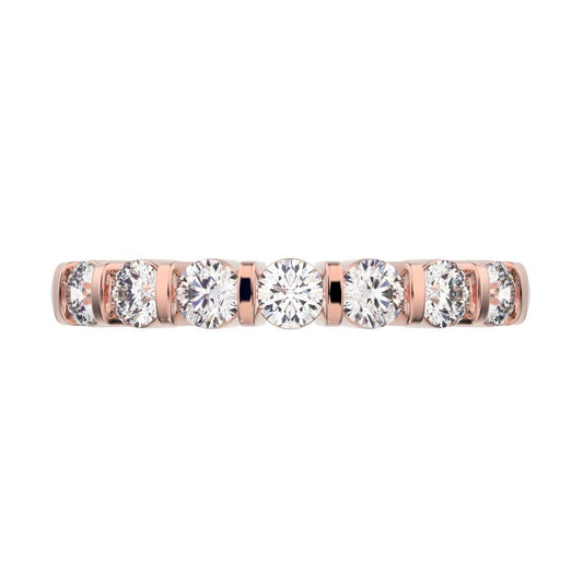 0.56Ct Round Cut Simulated Clear Diamond dainty Minimalist prong Stackable half eternity 14K / 18K Solid Rose Gold everyday wedding band