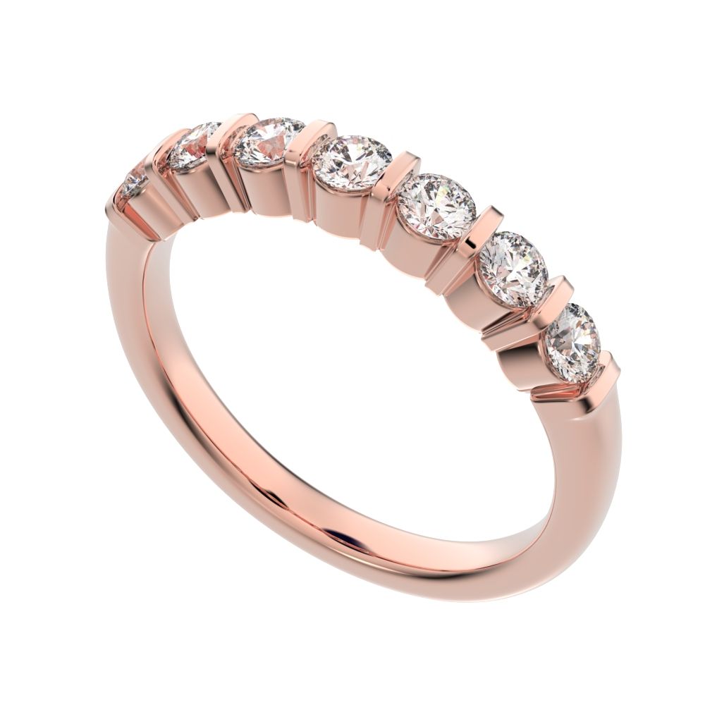 0.56Ct Round Cut Simulated Clear Diamond dainty Minimalist prong Stackable half eternity 14K / 18K Solid Rose Gold everyday wedding band