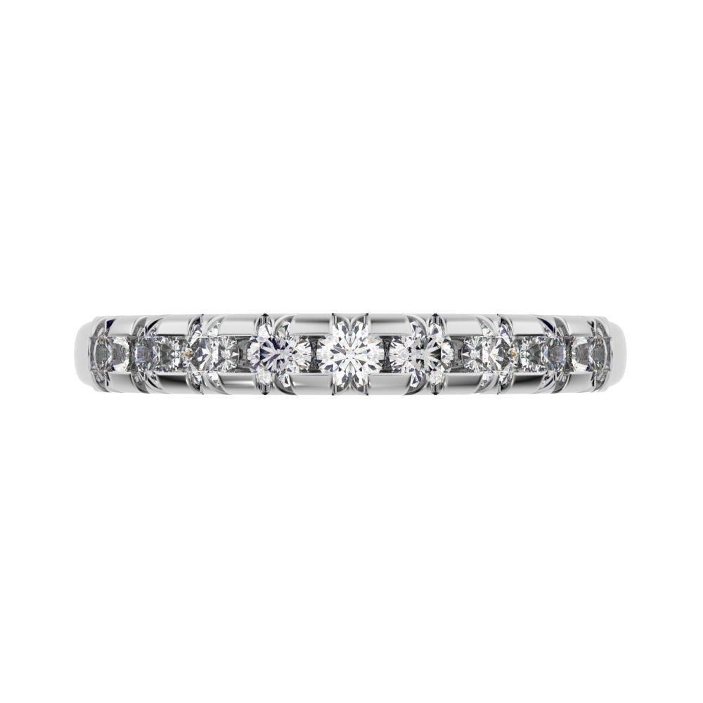 0.54 ct Round Cut Moissanite dainty Minimalist prong Stackable half eternity vintage 14K / 18K Solid White Gold everyday wedding band
