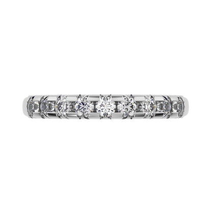 0.54 ct Round Cut Moissanite dainty Minimalist prong Stackable half eternity vintage 14K / 18K Solid White Gold everyday wedding band