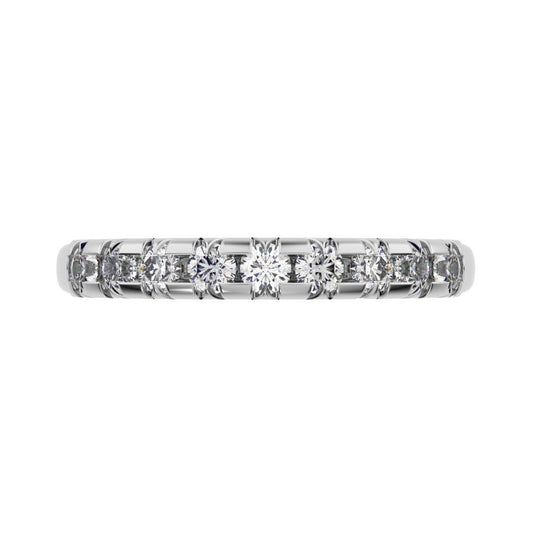 0.54 ct Round Cut Moissanite dainty Minimalist prong Stackable half eternity vintage 14K / 18K Solid White Gold everyday wedding band