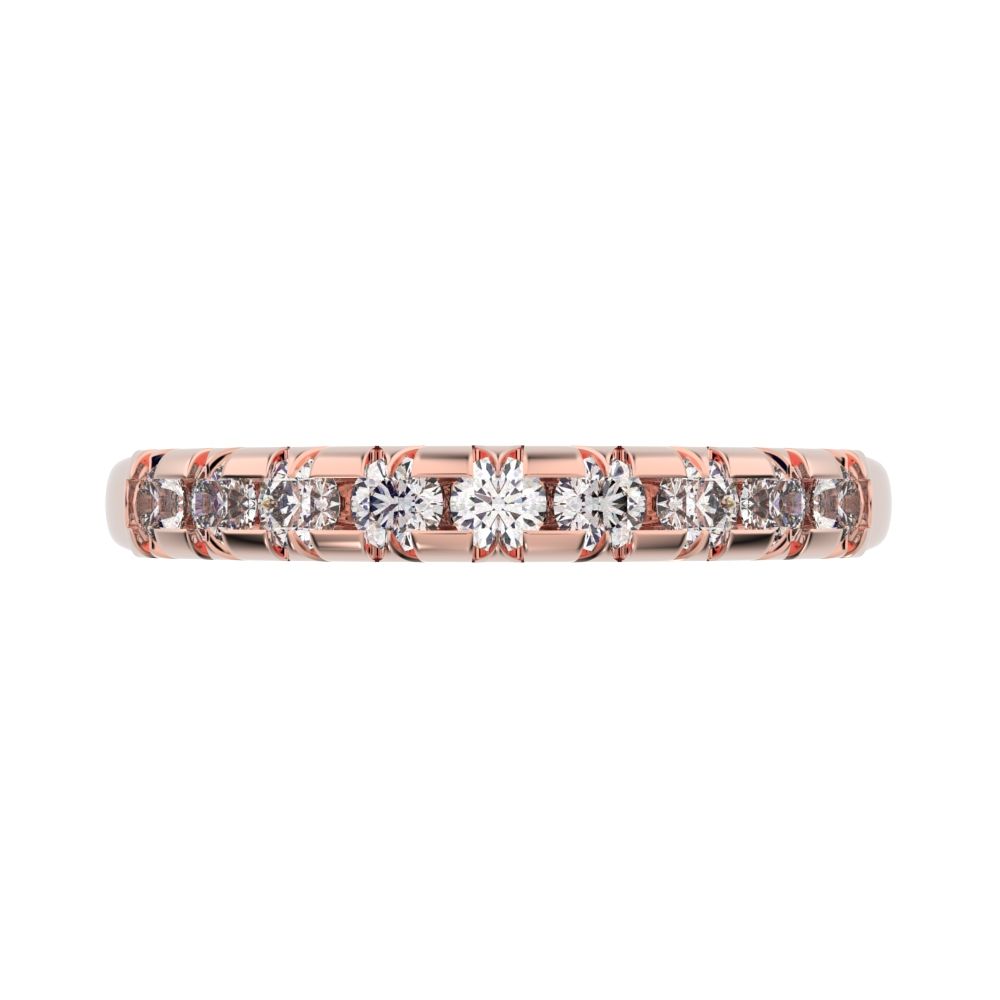 0.54 ct Round Cut Moissanite dainty Minimalist prong Stackable half eternity vintage 14K / 18K Solid Rose Gold everyday wedding band