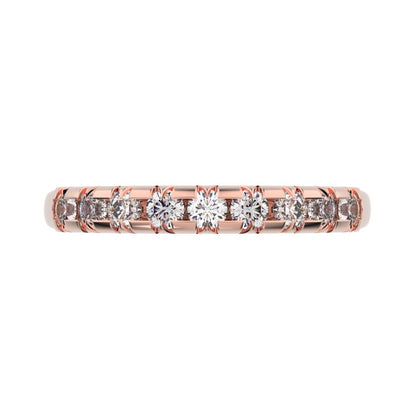0.54 ct Round Cut Moissanite dainty Minimalist prong Stackable half eternity vintage 14K / 18K Solid Rose Gold everyday wedding band