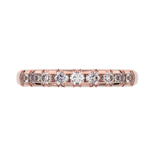 0.54 ct Round Cut Moissanite dainty Minimalist prong Stackable half eternity vintage 14K / 18K Solid Rose Gold everyday wedding band