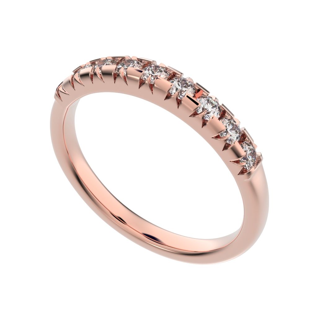 0.54 ct Round Cut Moissanite dainty Minimalist prong Stackable half eternity vintage 14K / 18K Solid Rose Gold everyday wedding band