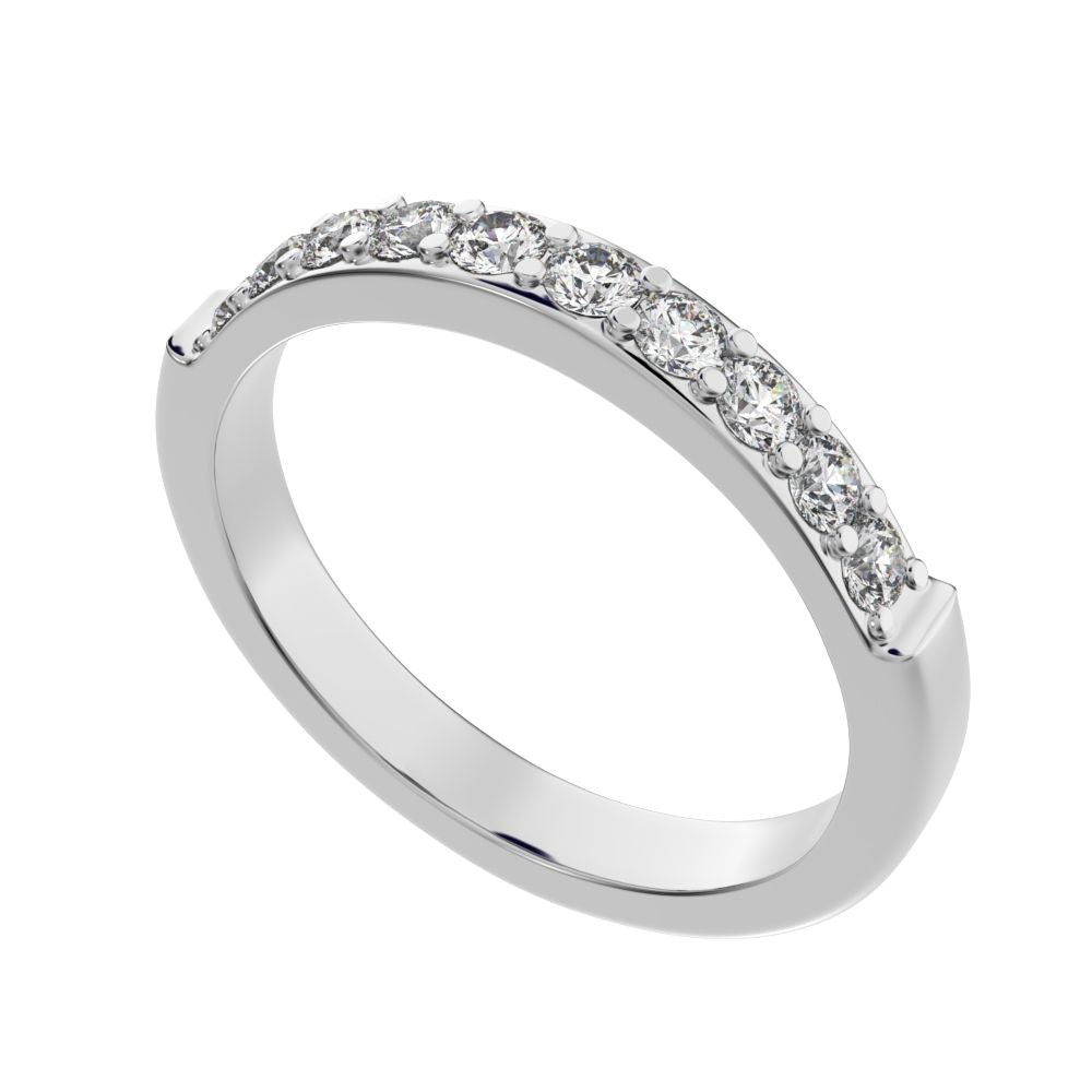 0.285 ct Round Cut Moissanite dainty Minimalist prong Stackable half eternity vintage 14K / 18K Solid White Gold everyday wedding band