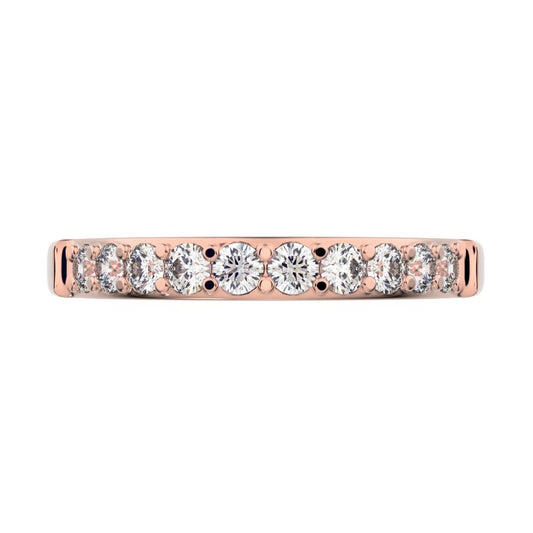 0.285 ct Round Cut Simulated Clear Diamond dainty Minimalist prong Stackable half eternity 14K / 18K Solid Rose Gold everyday wedding band
