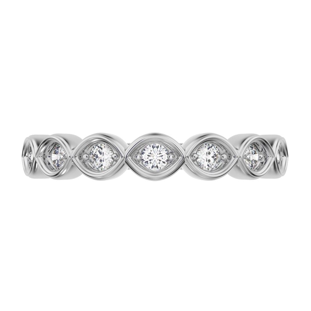0.21Ct Round Cut Simulated Clear Diamond Minimalist prong Stackable eye half eternity 14K / 18K Solid White Gold everyday wedding band