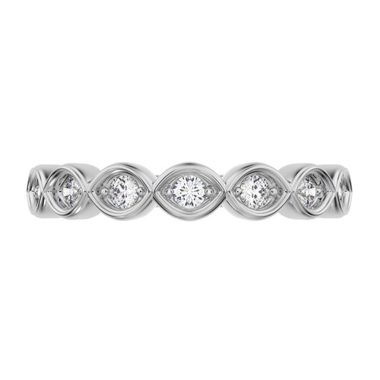0.21Ct Round Cut Simulated Clear Diamond Minimalist prong Stackable eye half eternity 14K / 18K Solid White Gold everyday wedding band