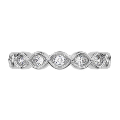 0.21 ct Round Cut Moissanite dainty Minimalist prong Stackable eye half eternity 14K / 18K Solid White Gold everyday wedding band