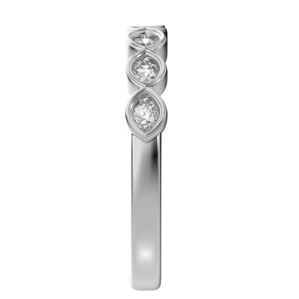 0.21 ct Round Cut Moissanite dainty Minimalist prong Stackable eye half eternity 14K / 18K Solid White Gold everyday wedding band