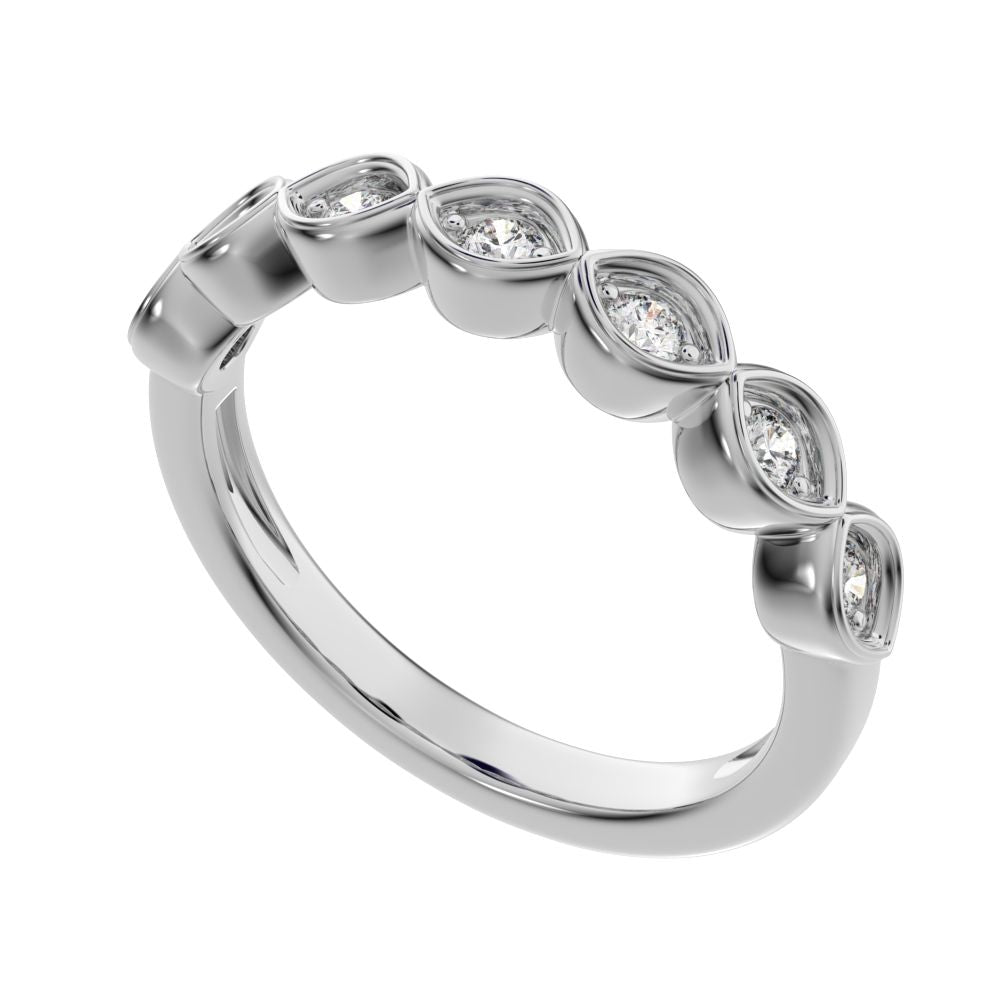 0.21Ct Round Cut Simulated Clear Diamond Minimalist prong Stackable eye half eternity 14K / 18K Solid White Gold everyday wedding band