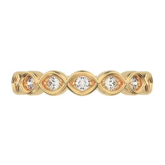 0.21Ct Round Cut Simulated Clear Diamond Minimalist prong Stackable eye half eternity 14K / 18K Solid Yellow Gold everyday wedding band