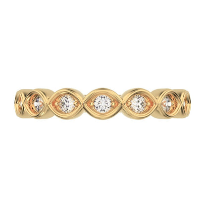 0.21 ct Round Cut Moissanite dainty Minimalist prong Stackable eye half eternity 14K / 18K Solid Yellow Gold everyday wedding band