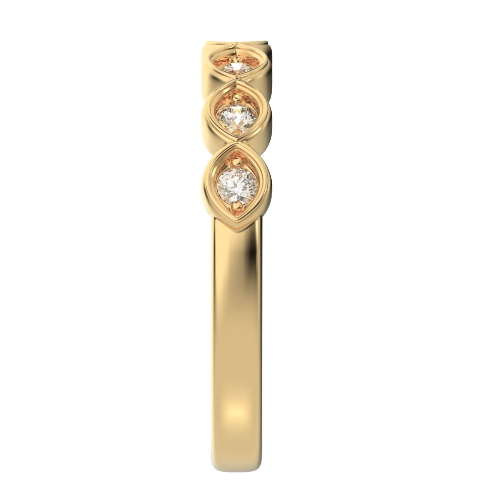 0.21Ct Round Cut Simulated Clear Diamond Minimalist prong Stackable eye half eternity 14K / 18K Solid Yellow Gold everyday wedding band