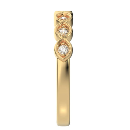 0.21Ct Round Cut Simulated Clear Diamond Minimalist prong Stackable eye half eternity 14K / 18K Solid Yellow Gold everyday wedding band