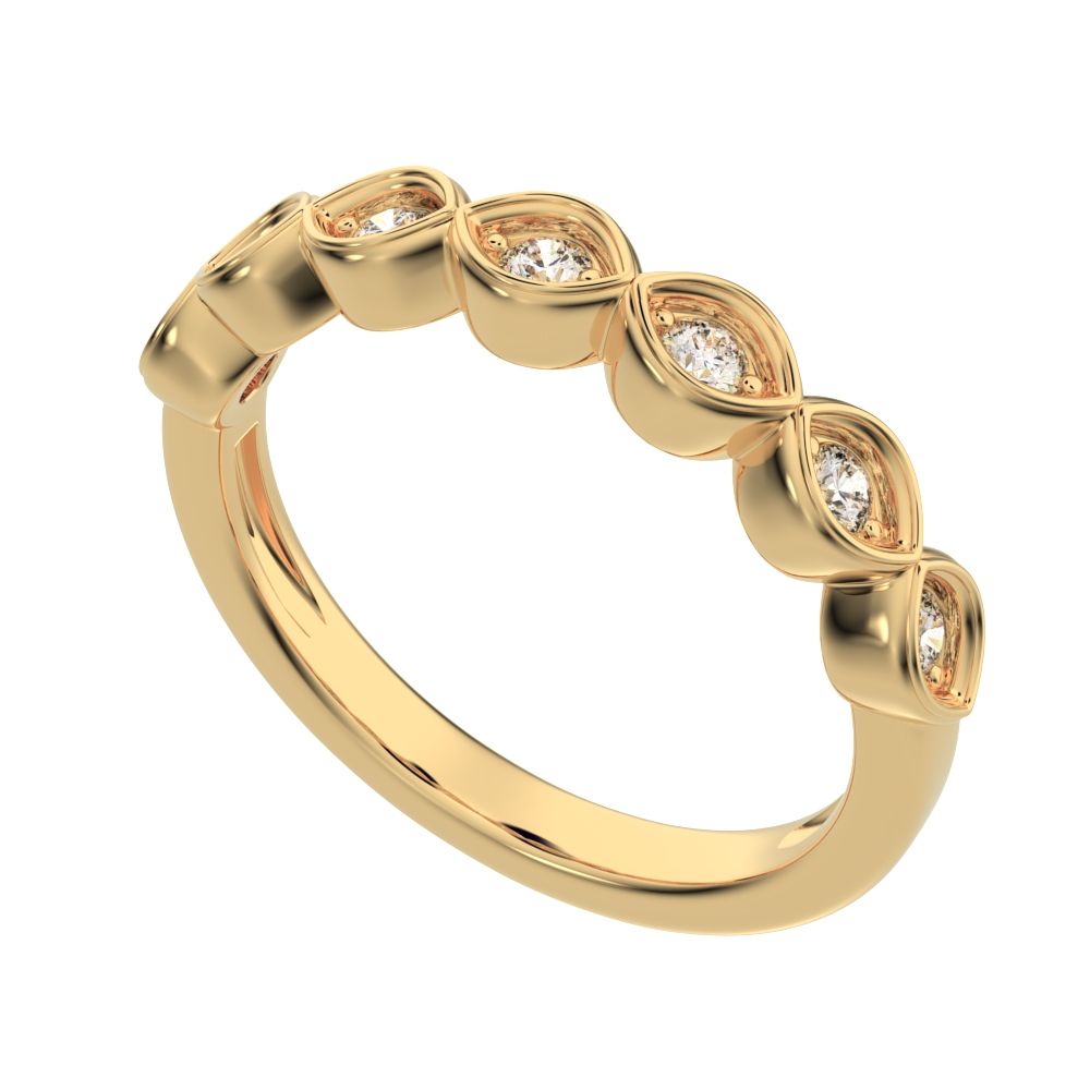 0.21 ct Round Cut Moissanite dainty Minimalist prong Stackable eye half eternity 14K / 18K Solid Yellow Gold everyday wedding band