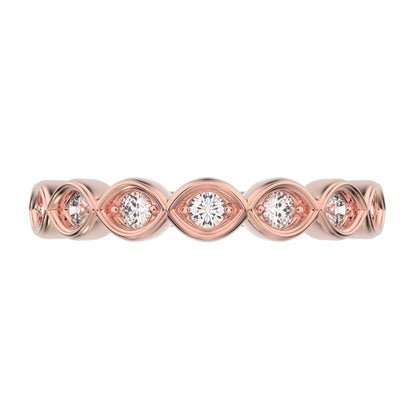 0.21Ct Round Cut Simulated Clear Diamond Minimalist prong Stackable eye half eternity 14K / 18K Solid Rose Gold everyday wedding band