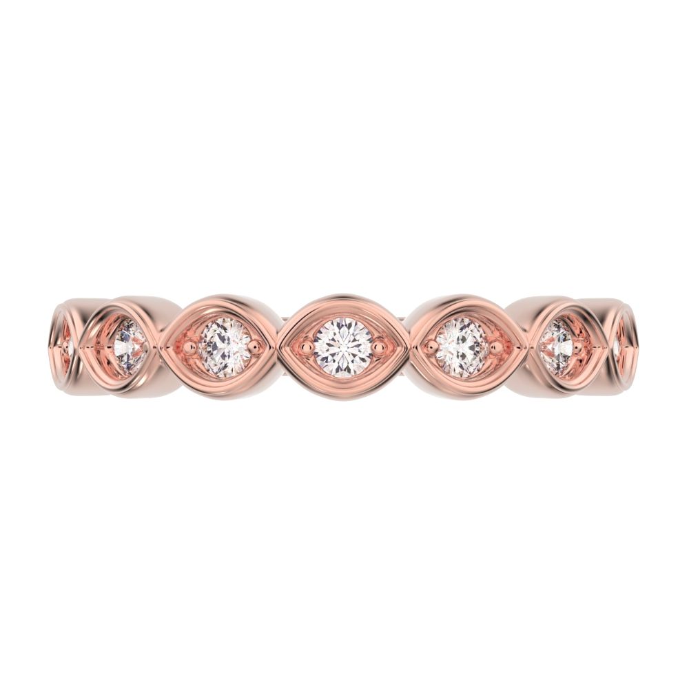 0.21 ct Round Cut Moissanite dainty Minimalist prong Stackable eye half eternity 14K / 18K Solid Rose Gold everyday wedding band