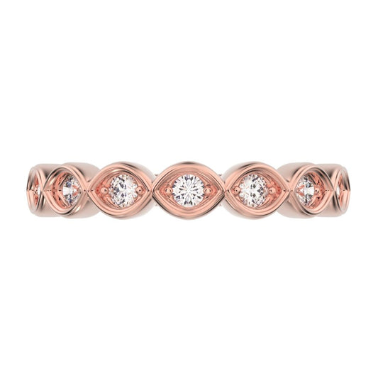 0.21 ct Round Cut Moissanite dainty Minimalist prong Stackable eye half eternity 14K / 18K Solid Rose Gold everyday wedding band