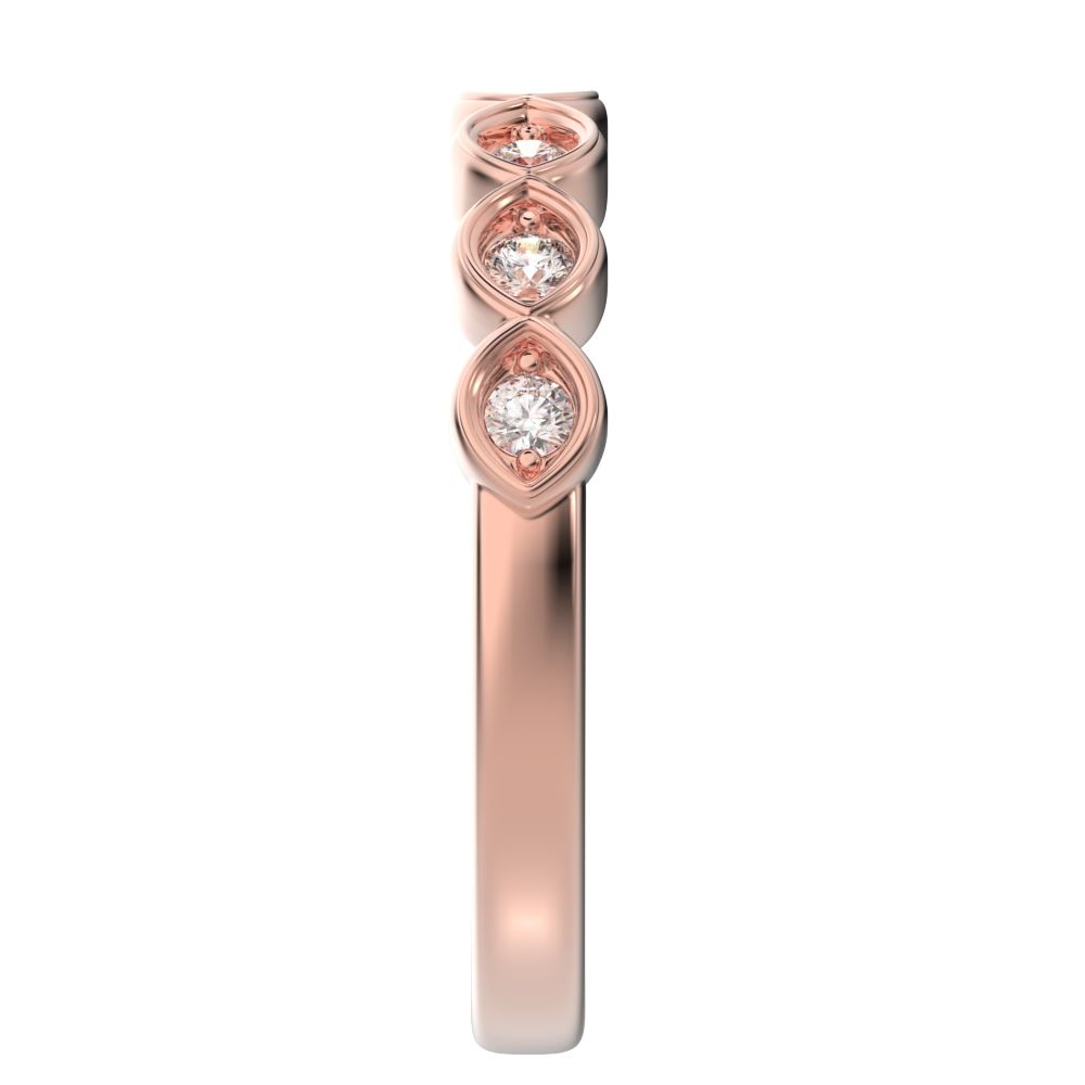 0.21Ct Round Cut Simulated Clear Diamond Minimalist prong Stackable eye half eternity 14K / 18K Solid Rose Gold everyday wedding band