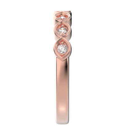 0.21 ct Round Cut Moissanite dainty Minimalist prong Stackable eye half eternity 14K / 18K Solid Rose Gold everyday wedding band