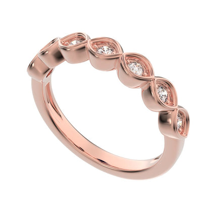 0.21 ct Round Cut Moissanite dainty Minimalist prong Stackable eye half eternity 14K / 18K Solid Rose Gold everyday wedding band