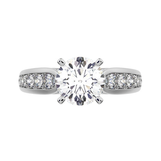 1.42 ct Round Cut Simulated Clear Diamond anniversary solitaire with accent channel classic 14K / 18K Solid White Gold engagement ring