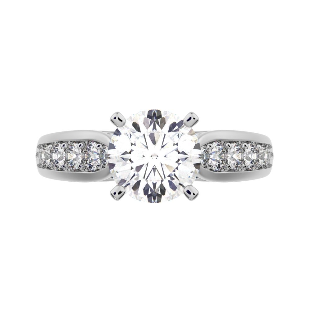 1.42 ct Round Cut Moissanite anniversary solitaire with accent channel classic vintage 14K / 18K Solid White Gold engagement ring