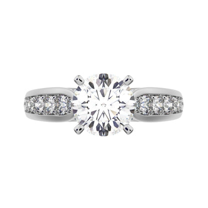1.42 ct Round Cut Moissanite anniversary solitaire with accent channel classic vintage 14K / 18K Solid White Gold engagement ring