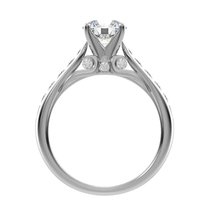 1.42 ct Round Cut Simulated Clear Diamond anniversary solitaire with accent channel classic 14K / 18K Solid White Gold engagement ring