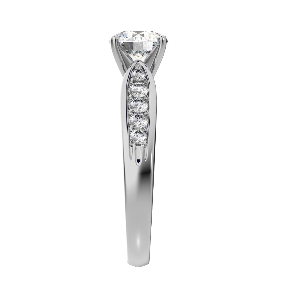 1.42 ct Round Cut Simulated Clear Diamond anniversary solitaire with accent channel classic 14K / 18K Solid White Gold engagement ring