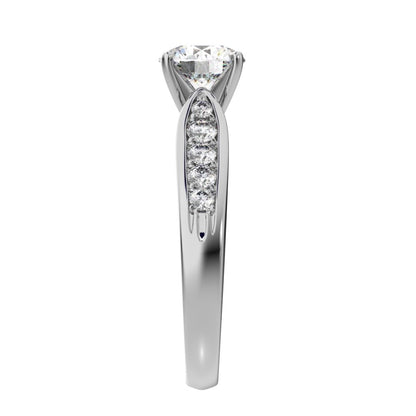 1.42 ct Round Cut Simulated Clear Diamond anniversary solitaire with accent channel classic 14K / 18K Solid White Gold engagement ring