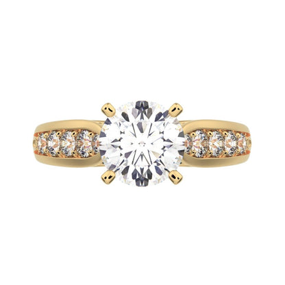 1.42 ct Round Cut Simulated Clear Diamond anniversary solitaire with accent channel classic 14K / 18K Solid Yellow Gold engagement ring