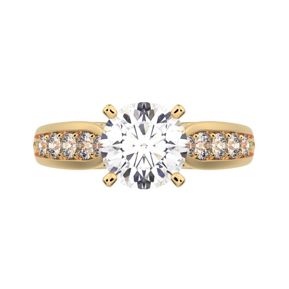 1.42 ct Round Cut Moissanite anniversary solitaire with accent channel classic vintage 14K / 18K Solid Yellow Gold engagement ring