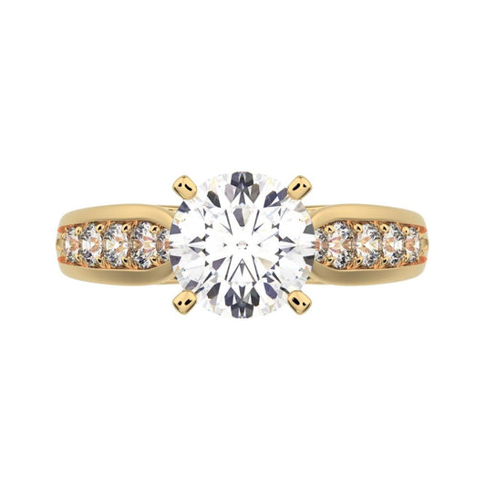1.42 ct Round Cut Moissanite anniversary solitaire with accent channel classic vintage 14K / 18K Solid Yellow Gold engagement ring