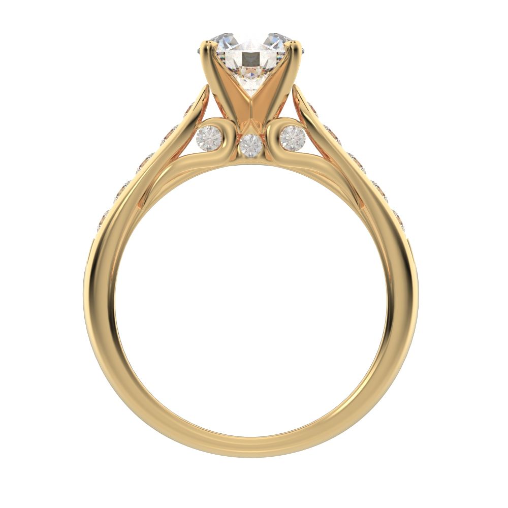 1.42 ct Round Cut Simulated Clear Diamond anniversary solitaire with accent channel classic 14K / 18K Solid Yellow Gold engagement ring