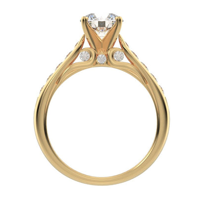 1.42 ct Round Cut Simulated Clear Diamond anniversary solitaire with accent channel classic 14K / 18K Solid Yellow Gold engagement ring