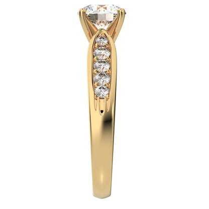 1.42 ct Round Cut Simulated Clear Diamond anniversary solitaire with accent channel classic 14K / 18K Solid Yellow Gold engagement ring