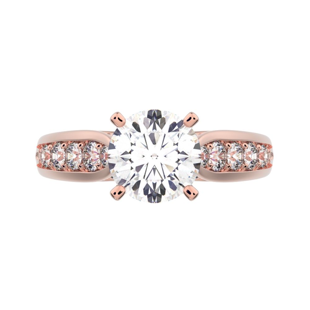 1.42 ct Round Cut Simulated Clear Diamond anniversary solitaire with accent channel classic 14K / 18K Solid Rose Gold engagement ring